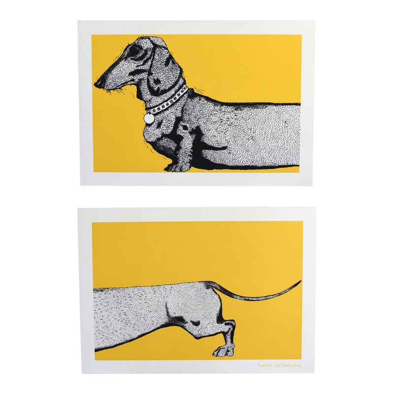 Charley Rabbit Publishing Yellow Sausage Dog/ Dachshund Head and Tail Art Print Set