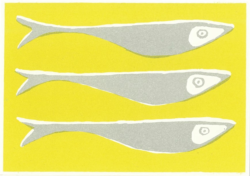 Cambridge Imprint Yellow & Grey Set Of 10 Fish Cards & Envelopes