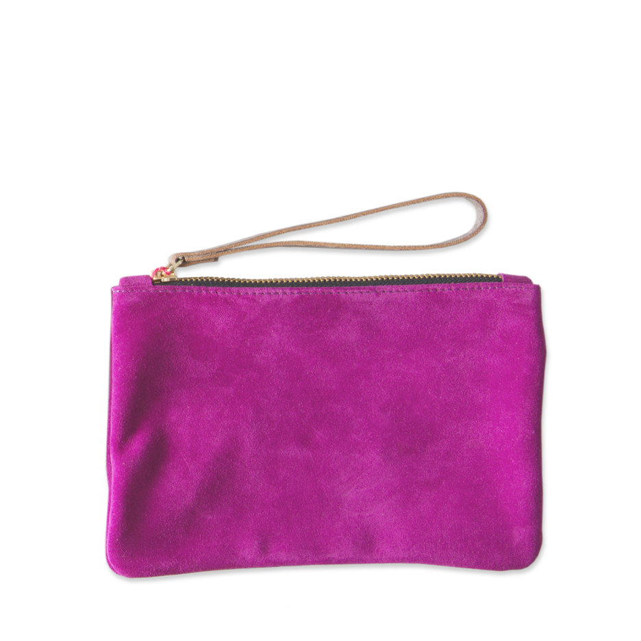 Fuchsia Pink Suede Clutch Bag