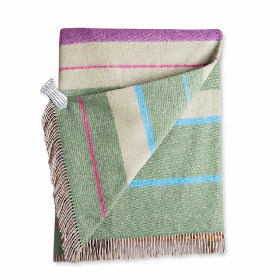 John Hanly & Co.  Sage and Heather Merino Lambswool Blanket Throw