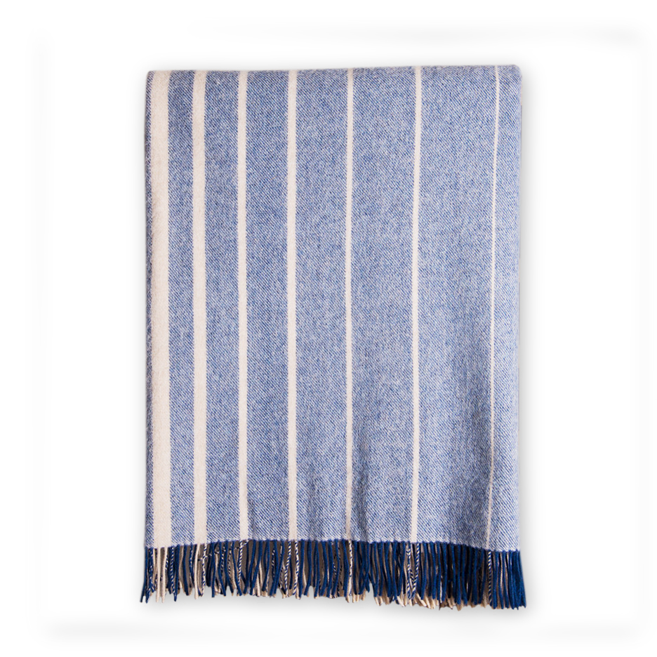 John Hanly & Co.  Navy and Biscuit Merino Lambswool Blanket Throw