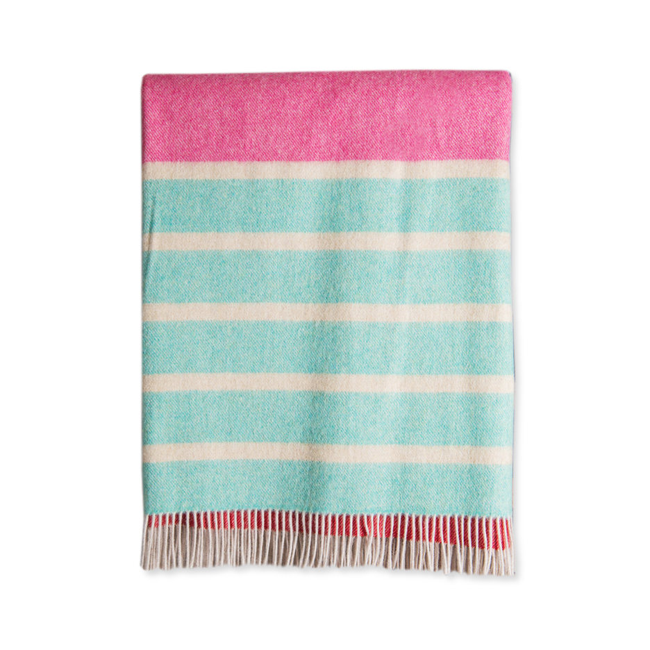 John Hanly & Co.  Aqua Pink Merino Lambswool Blanket Throw