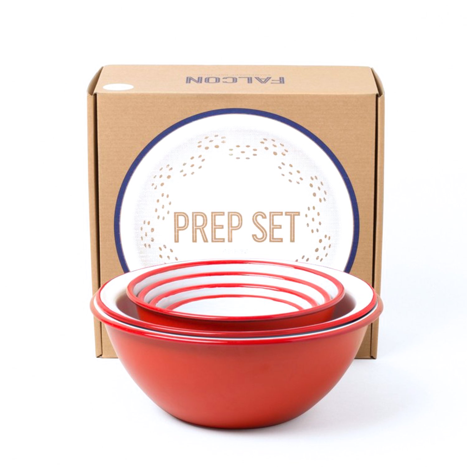 Falcon Enamelware Six Red/White Bowl Prep Set