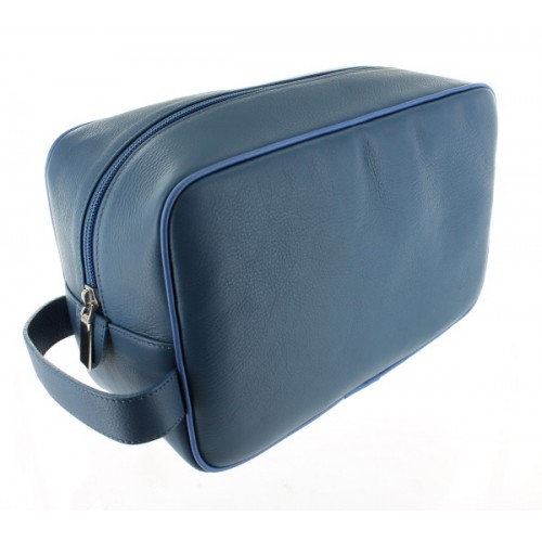 D. R. Harris Large Leather Wash Bag - Mid Blue