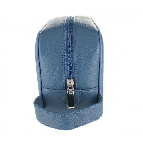 D. R. Harris Small Leather Wash Bag - Mid Blue