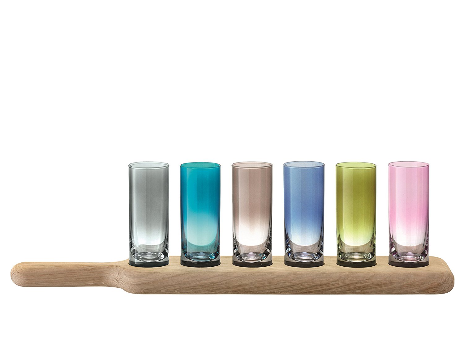 LSA International Oak Paddle Vodka Shot Set - Coloured Glass