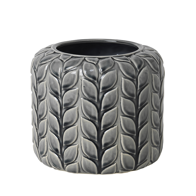 Broste Copenhagen Large Grey Ceramic Leaf Plant Pot