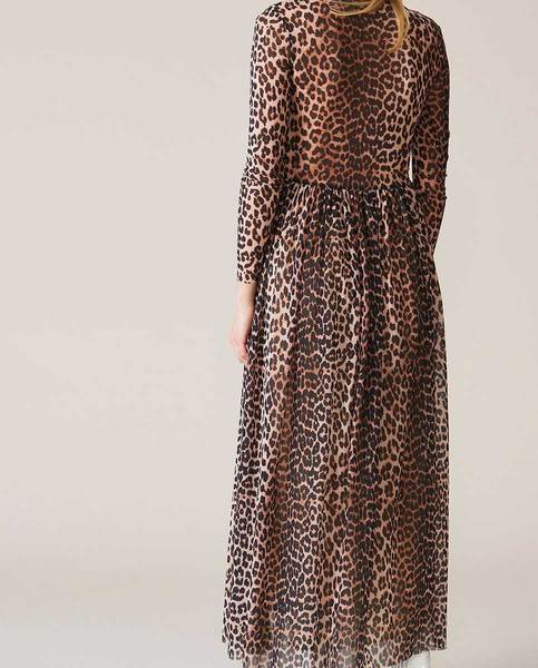 ganni tilden mesh dress leopard