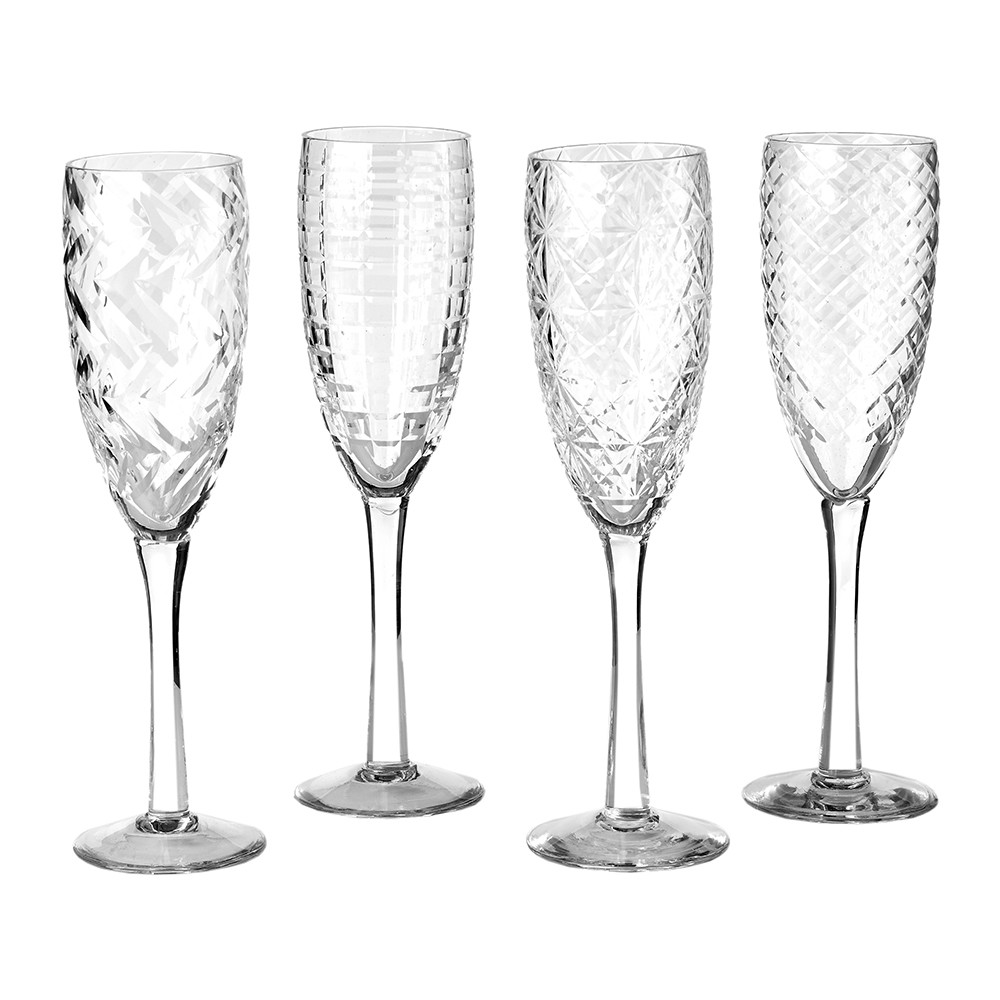 - Set of Four Mixed Clear Cut Champagne Glasses