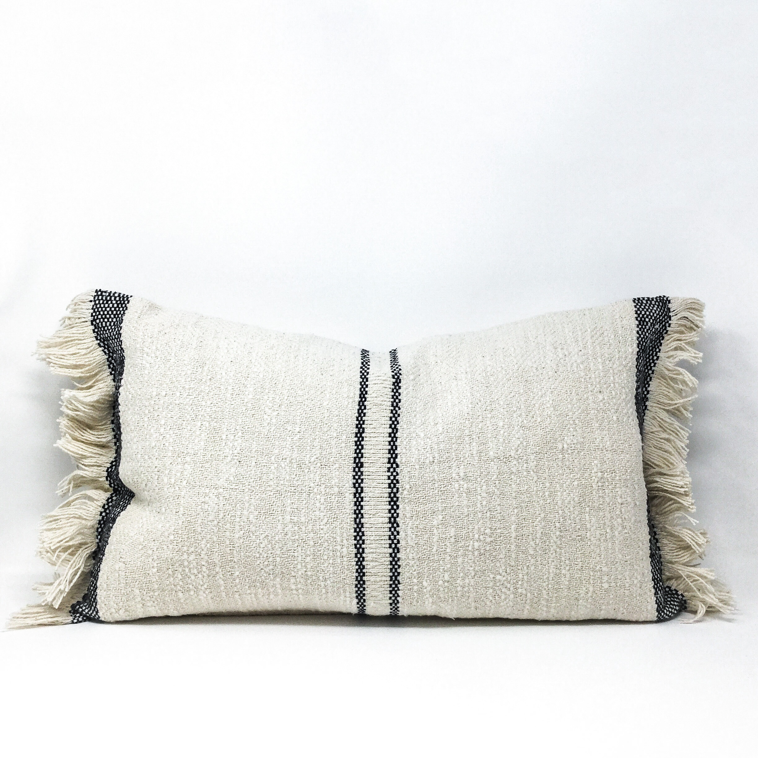 Also Home Natural And Black Soft Woven Rectangle Cushion