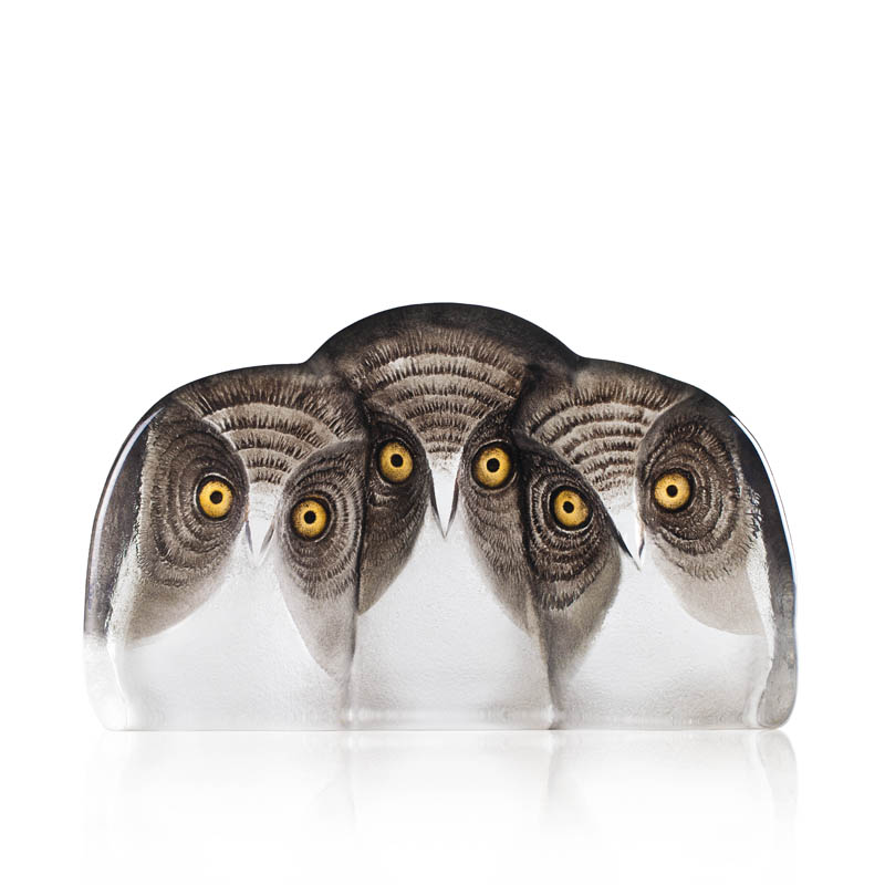 Målerås Mats Jonasson Three Owl Glass Sculpture 