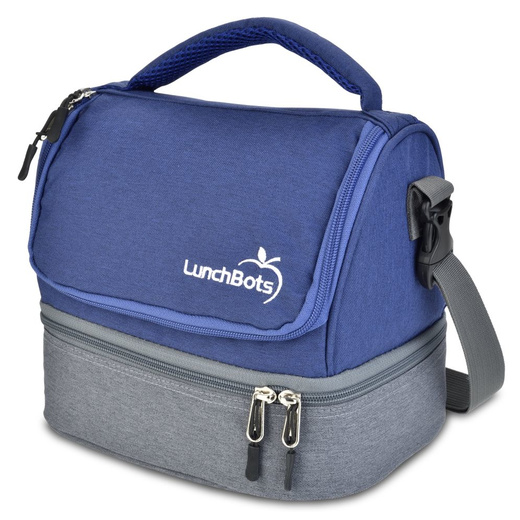 Lunch Bots Blue Isolated Two Level Lunch Bag