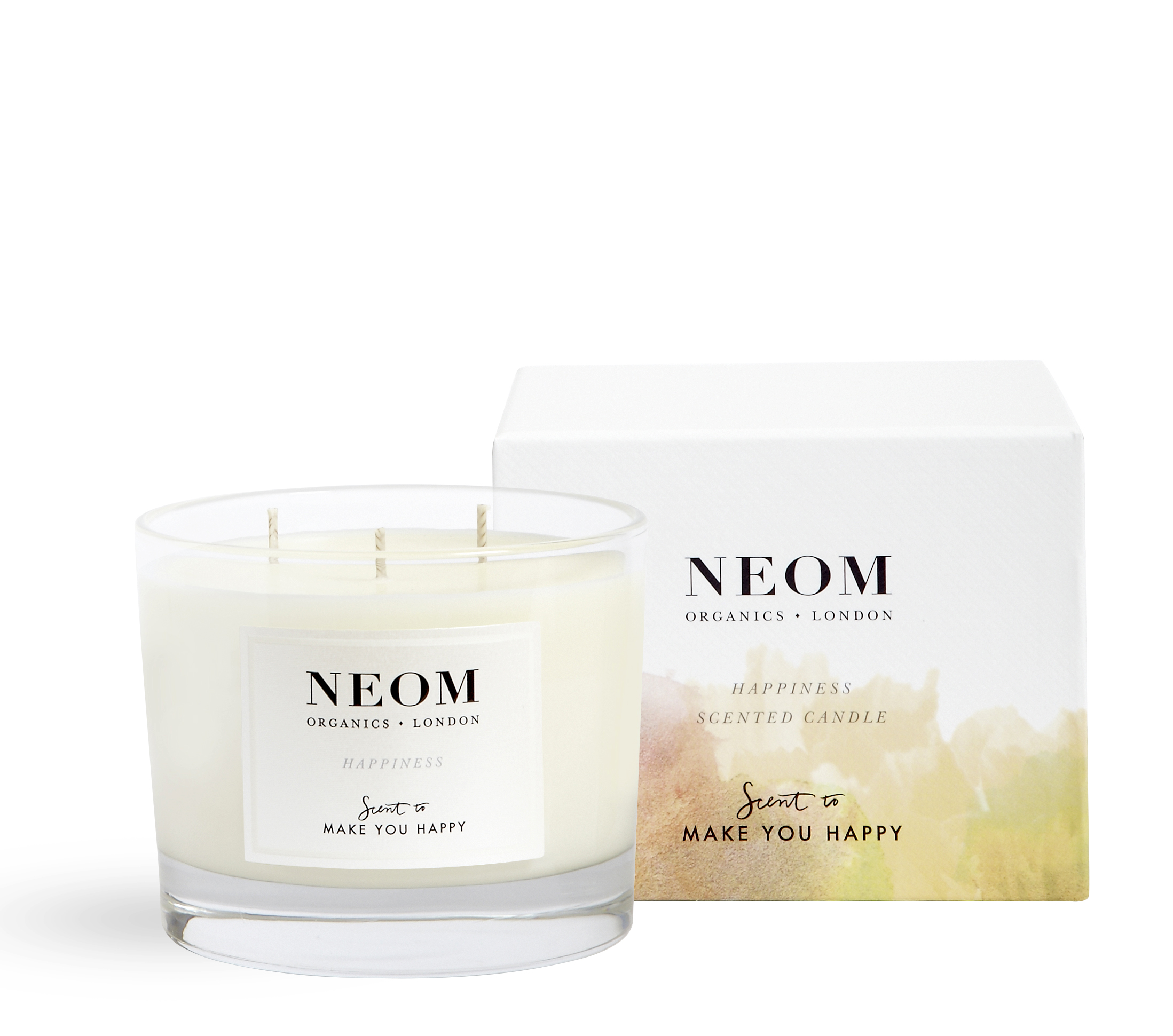 Neom Organics 3 Wick Happiness Scented Candle - Scent To Make you Happy Range 