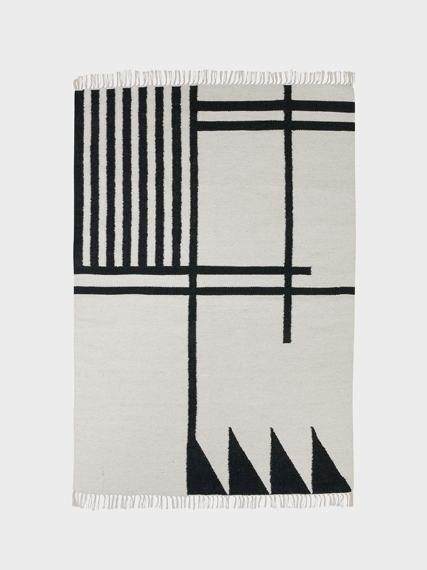 Ferm Living Large  Black Lines Kelim Rug