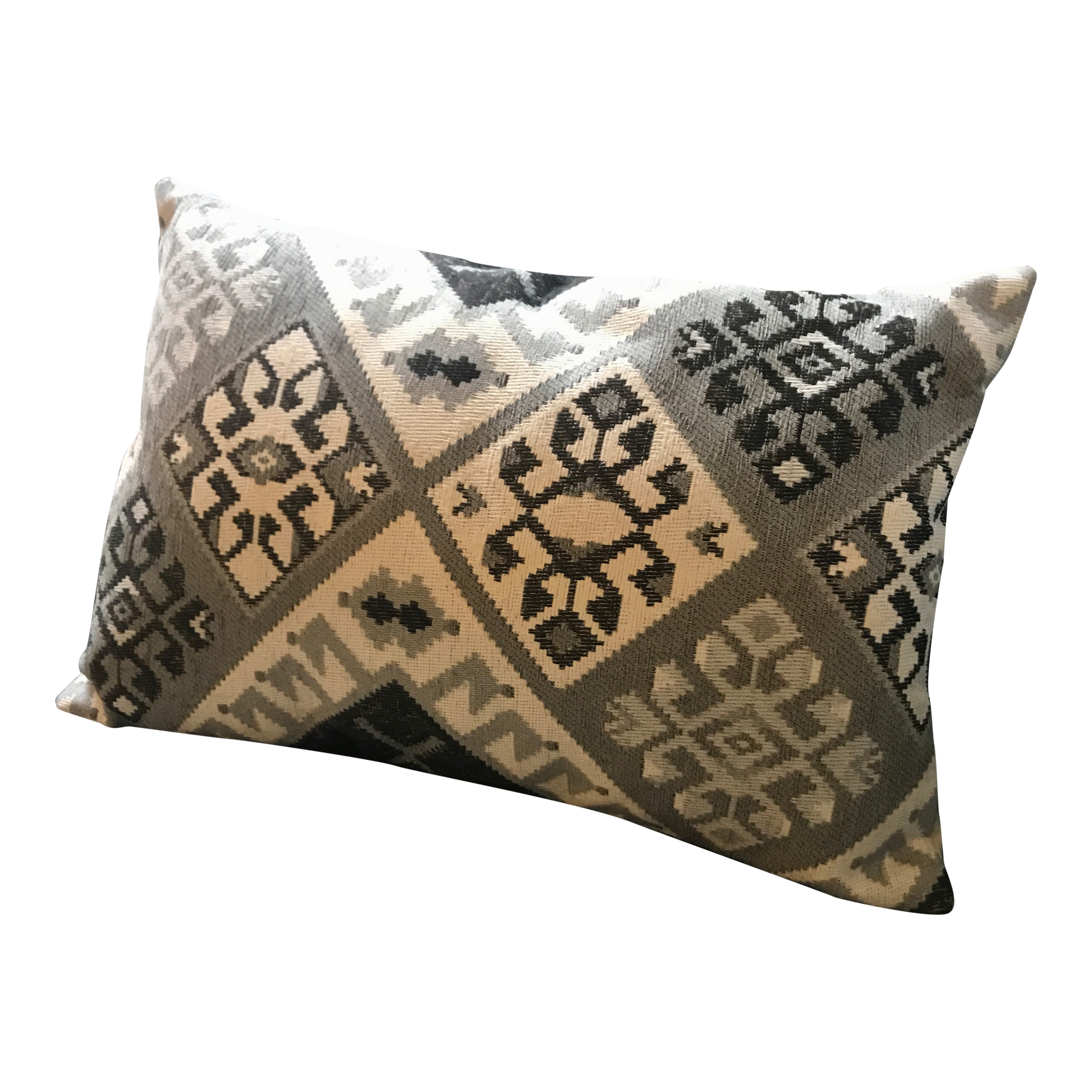 Porter + Cole Small Rectangular Grey Aztec Cushion Cover with Black Back