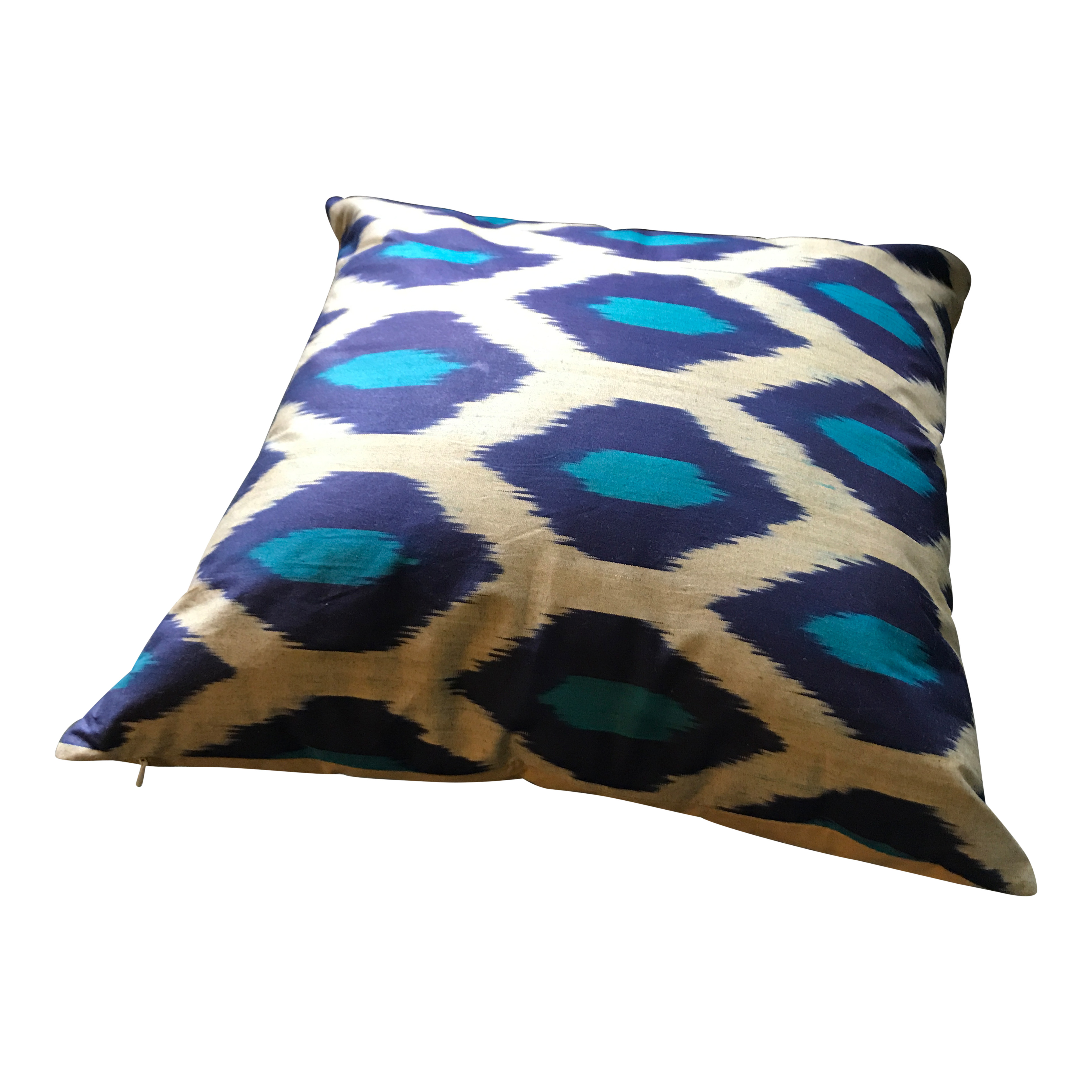 Porter + Cole Azure Blue and Fawn Ikat Pattern Cushion Cover