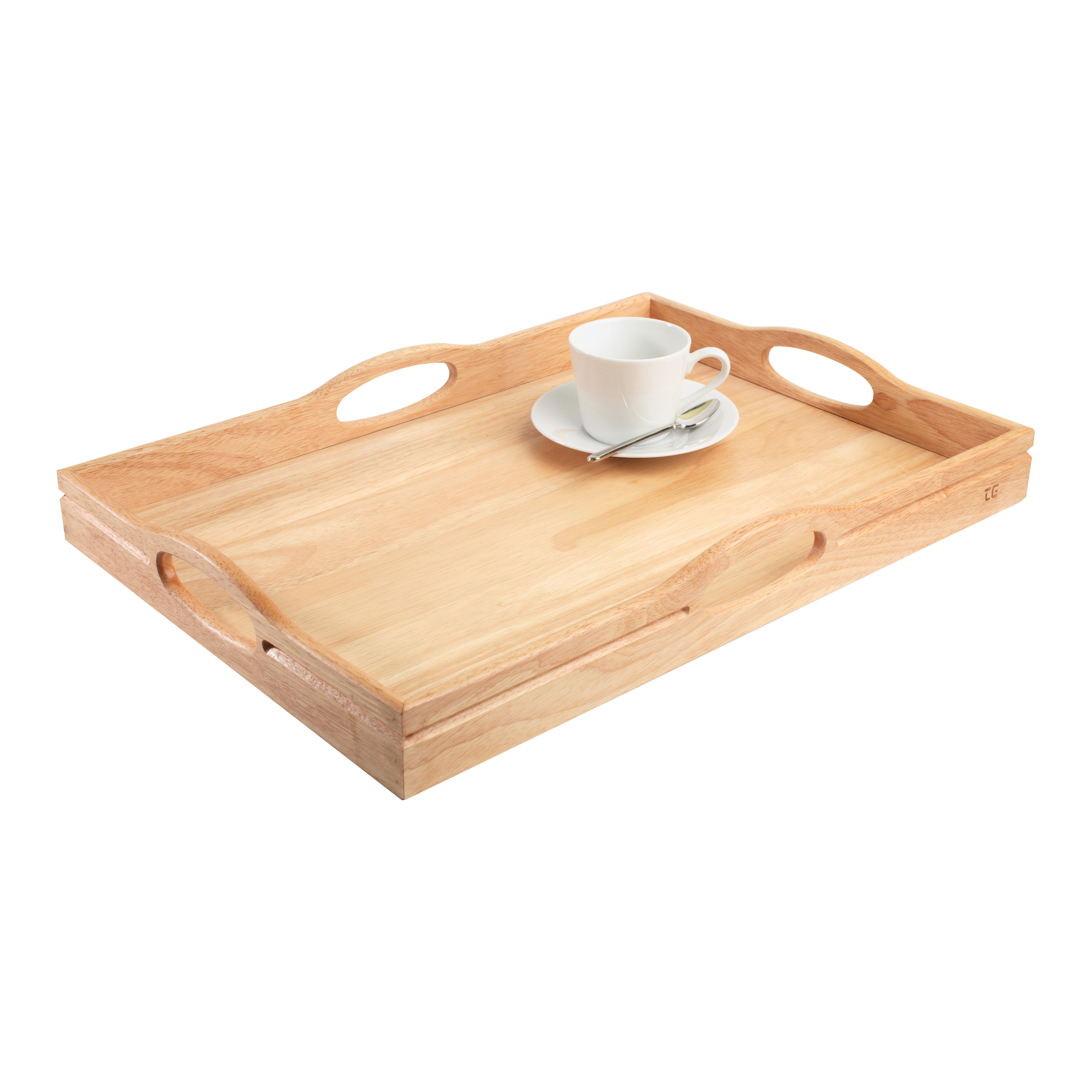 T&G Hevea Wood Large Tray With 4 Handles