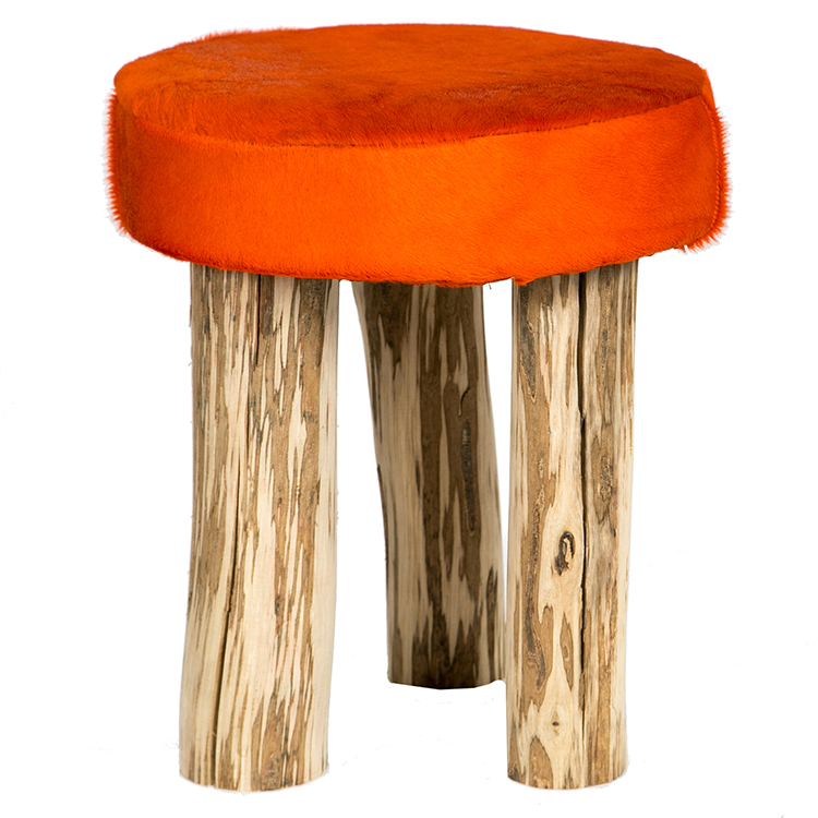 Angel des Montagnes Alderwood Legs  Orange Dyed Cowhide Footstool