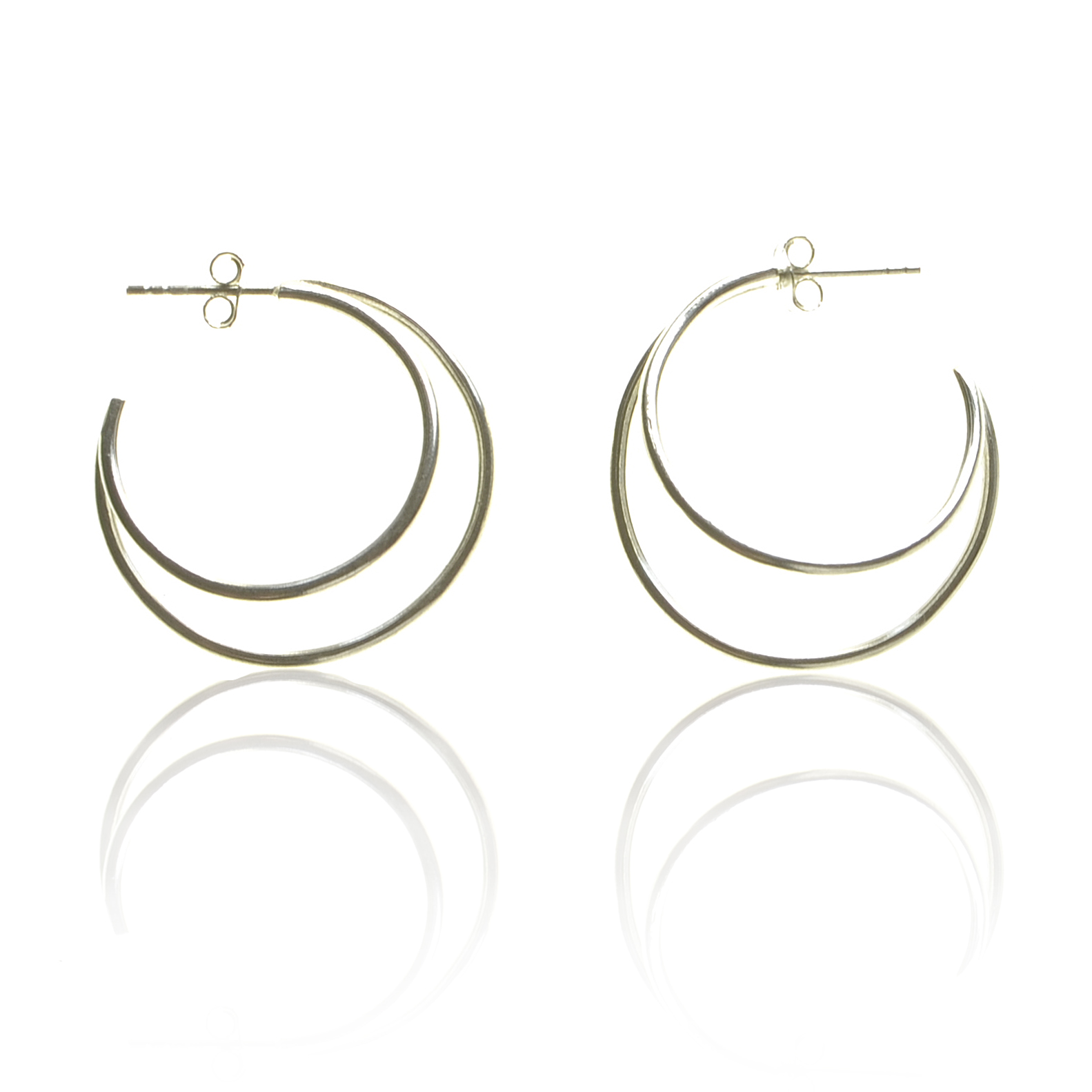 CollardManson Silver 925 Double Circle Crescent Earrings