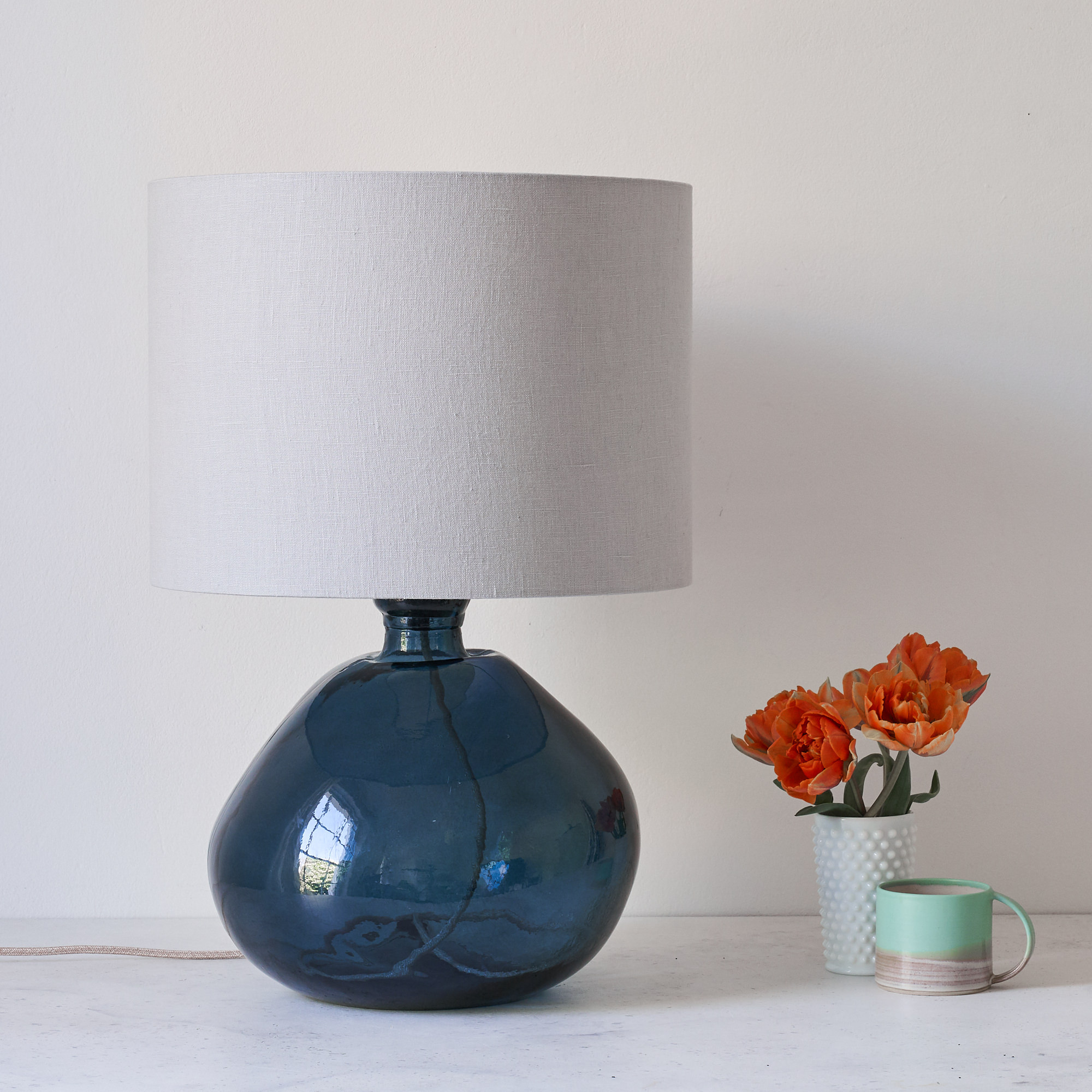 Jarapa Large Petrol Blue Recycled Glass Lamp 