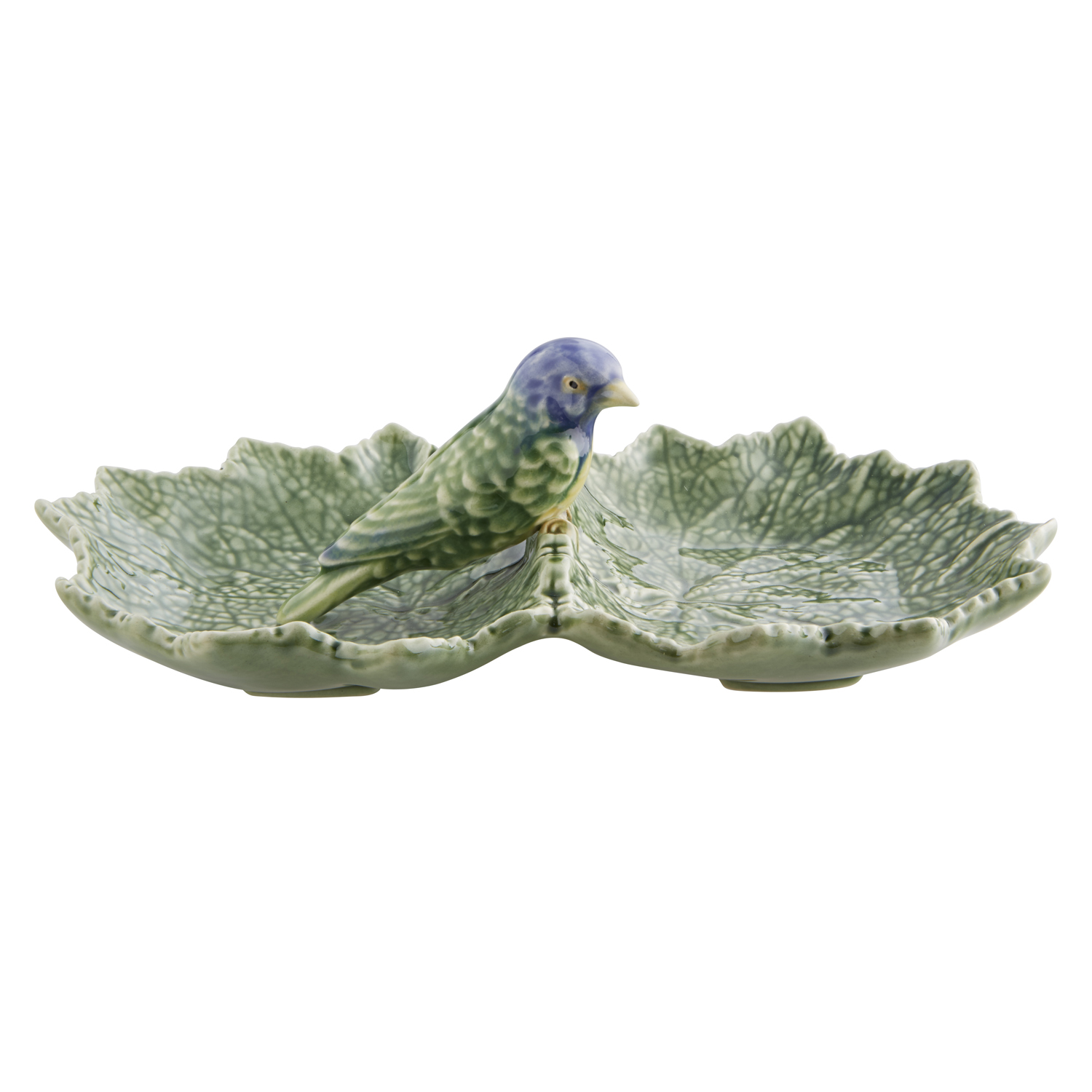 Bordallo Pinheiro Bird on a Double Geranium Leaf Dish