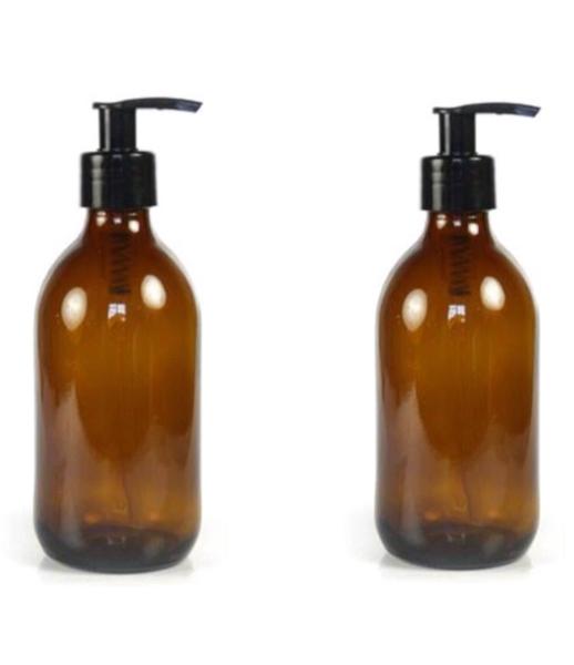 T&SHOP Pair Of 250 Ml Amber Glass Apothecary Pump Bottles