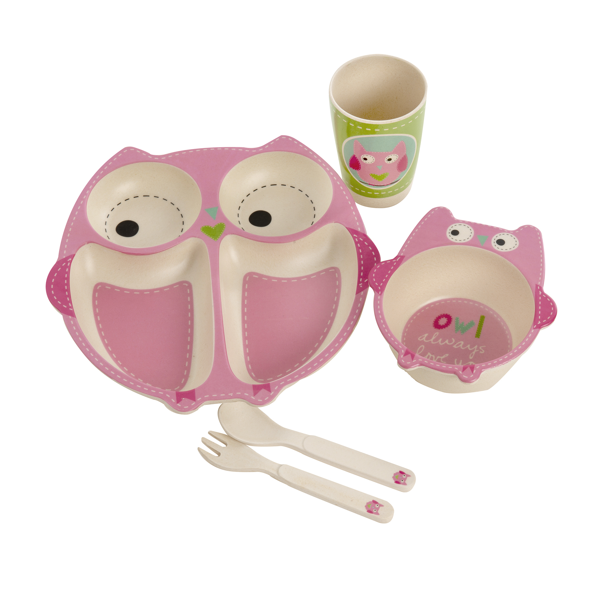 Eddingtons Ltd Pink Owl Eco Bamboo 5 Piece Children's Dining Set