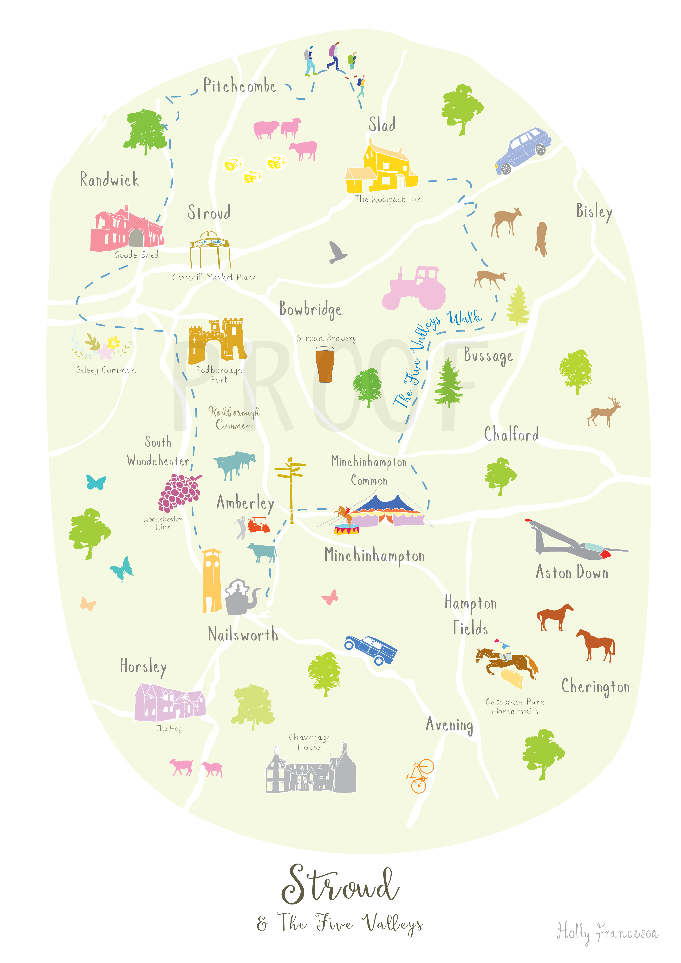 Holly Francesca Map Of Stroud & The 5 Valleys A3 Print