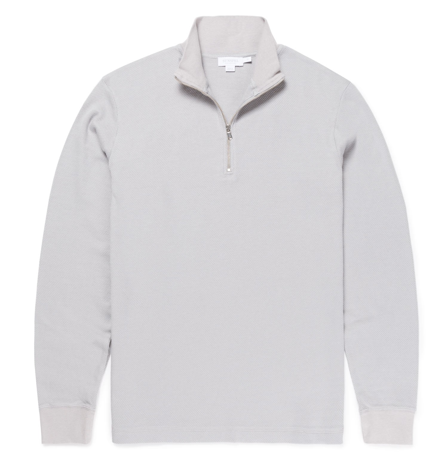 Sunspel Light Grey Cellulock Zip Neck