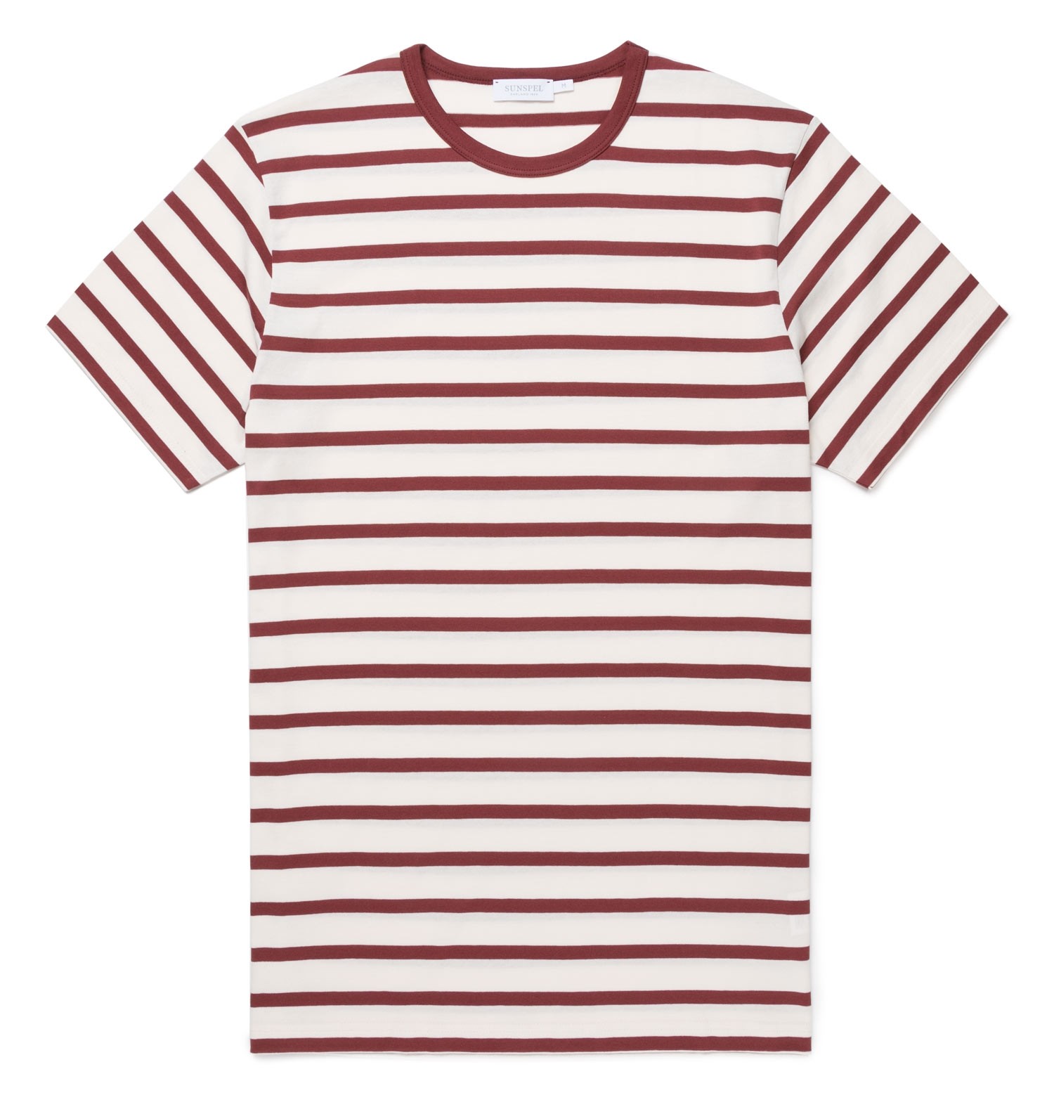 Sunspel Ecru Claret Stripe Crew Tee 