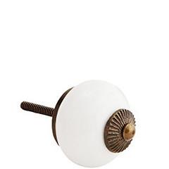 Madam Stoltz White and Brass Detail Ceramic Knob