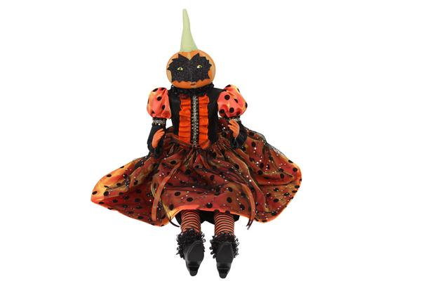 Gisela Graham Fabric Resin Pumpkin Witch Ornament