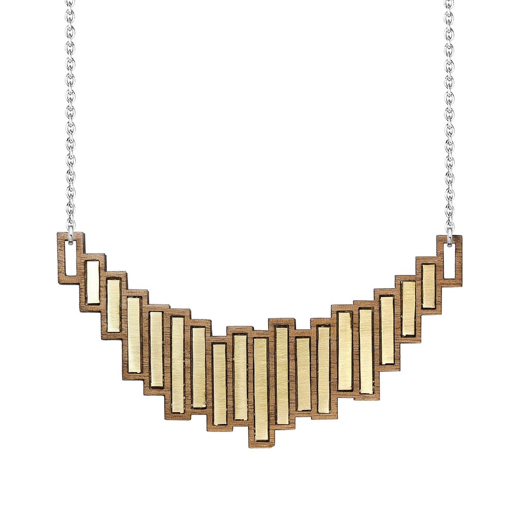 A New Form The  Brass and Walnut Wood Stella Necklace