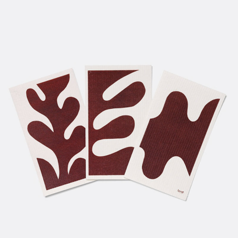 Ferm Living Leaf Dish Cloths - Red Brown (set of 3)