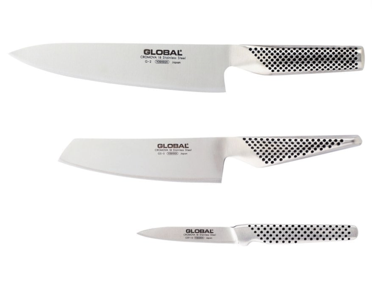 Global New G-2515 G-2 GS-5 & GSF-15 Global 3 Piece Kitchen Knife Set 