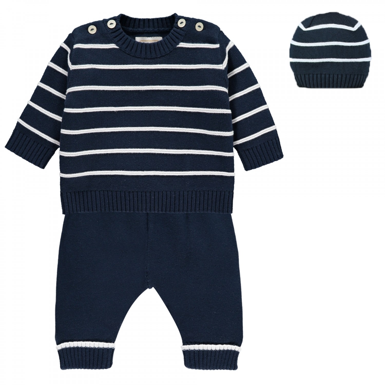 Emile et Rose Navy And White Noel Stripe Top With Leggings And Hat