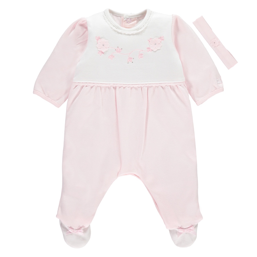 Emile et Rose Pink Nigella Flower and Hairband Babygrow