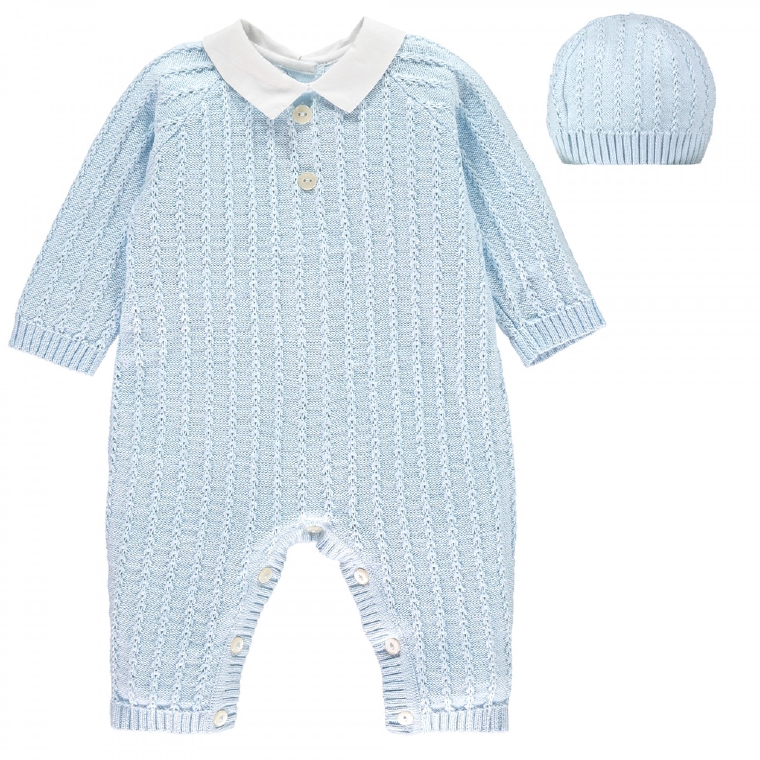 Emile et Rose Pale Blue With Stripe Ridge Effect And Hat Nick Knit 