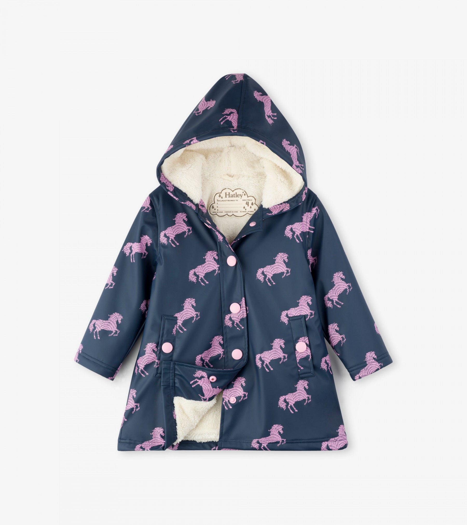 Hatley  Blue Sherpa Lined Splash With Pink Horse Silhouettes Jacket 