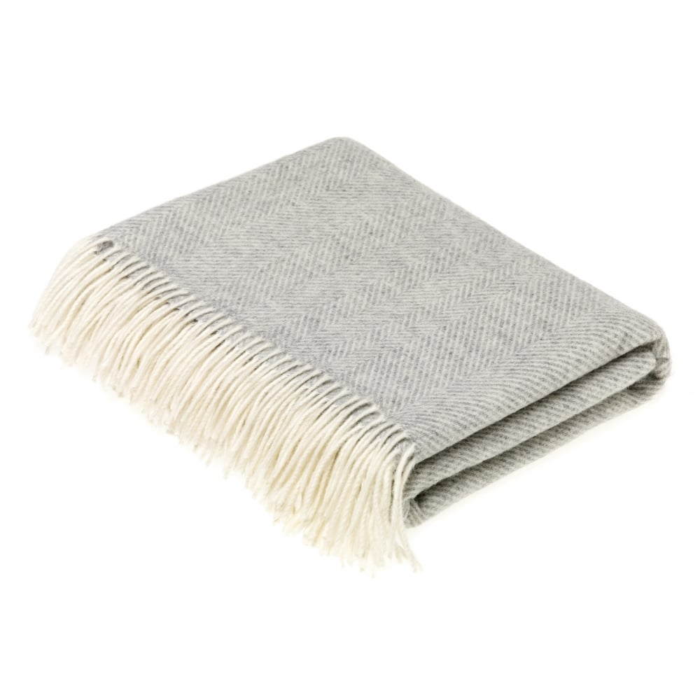 Bronte by Moon Grey Herringbone Merino Lambswool Throw 140 x 185cm