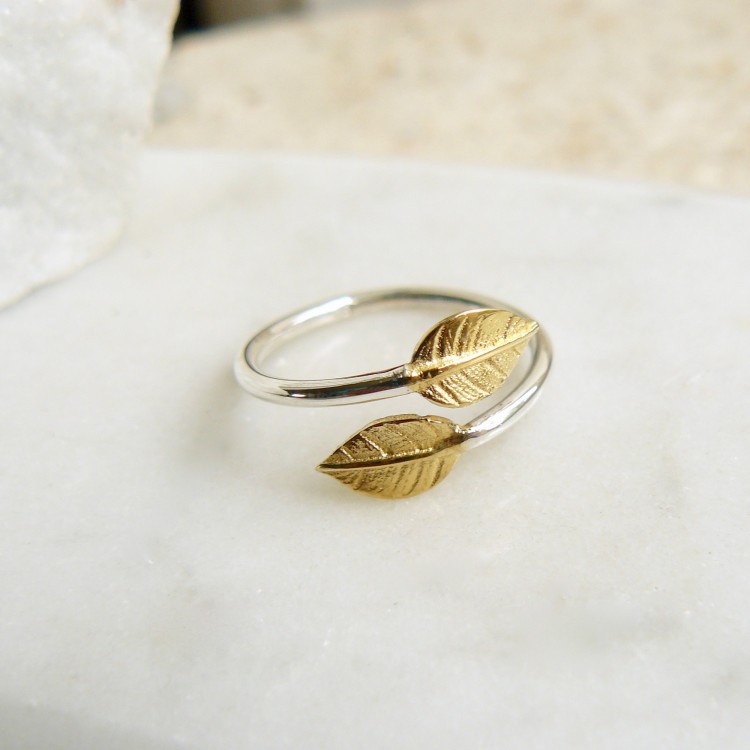 Gold Double Leaf Adjustable Ring