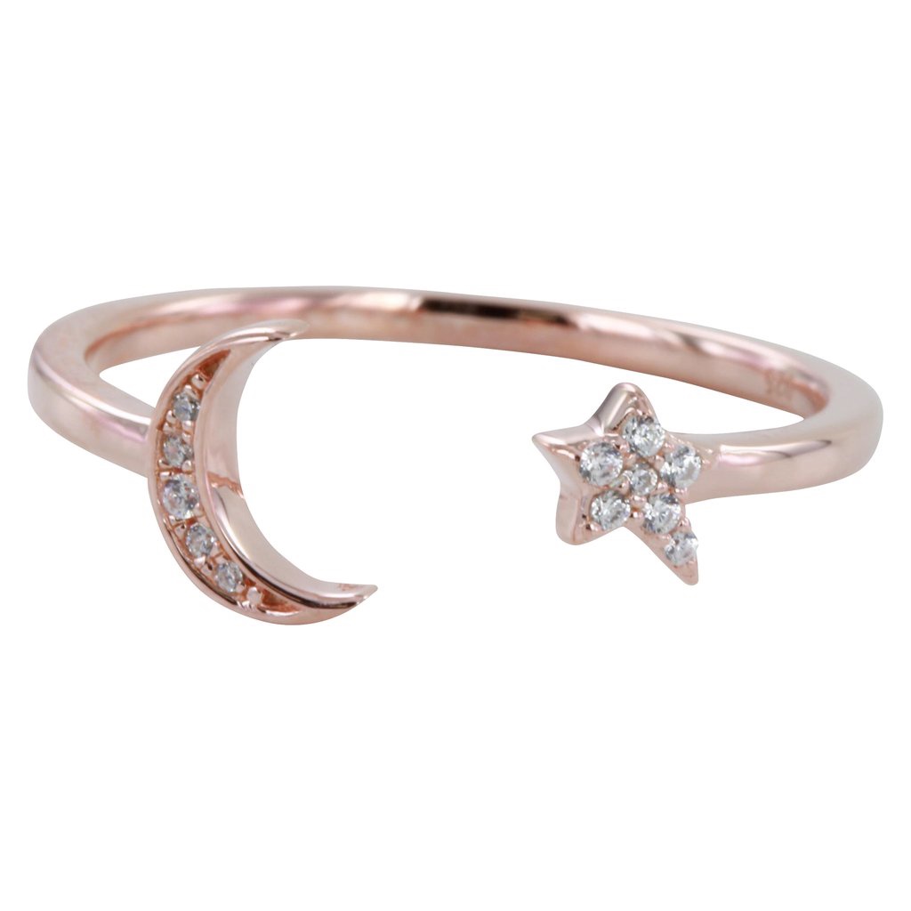 Reeves and Reeves Jewellery Rose Moon And Star Pave Ring