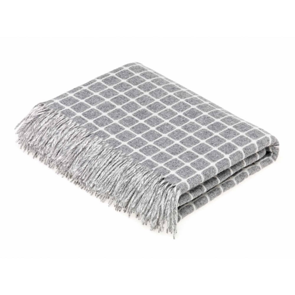 Bronte by Moon Grey Athens Check Luxury Merino Lambswool Throw 140cm x 185cm