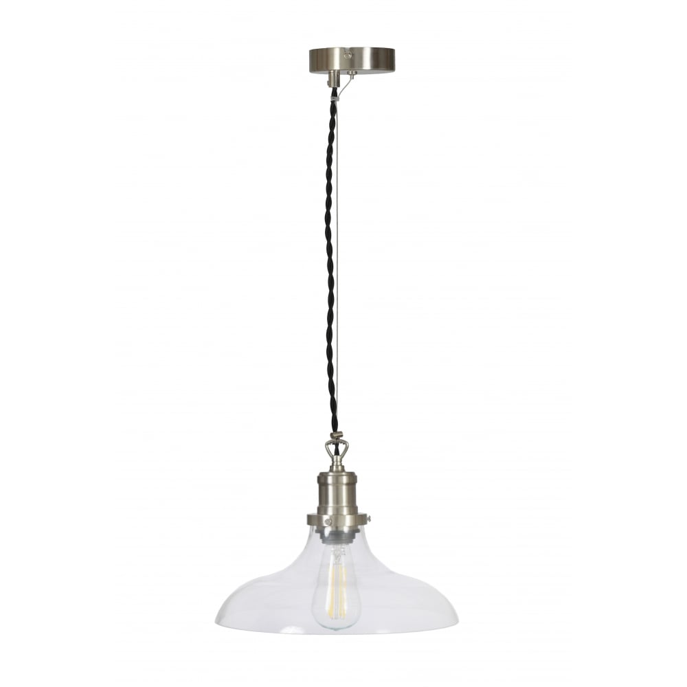 Garden Trading Large Satin Nickel Hoxton Glass Pendant 