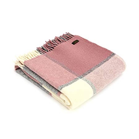 Tweedmill Dusky Pink & Charcoal Block Check Pure New Wool Throw 150cm x 183cm