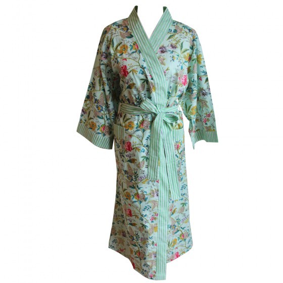 Powell Craft Ladies Mint Green Floral Print Cotton Dressing Gown