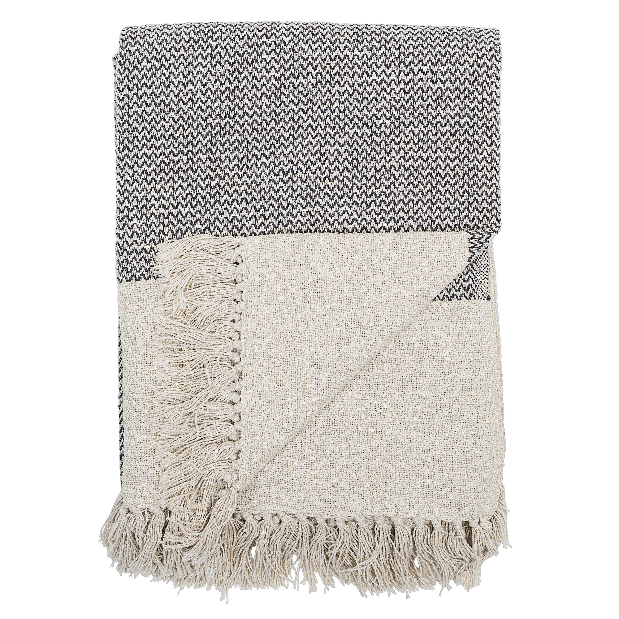 Bloomingville Grey & Natural Panel Cotton Throw