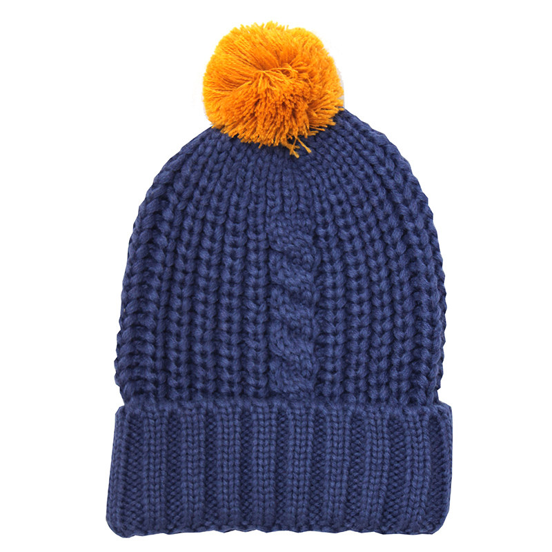 House of disaster Navy Cable Knit Hat with Mustard Pom Pom