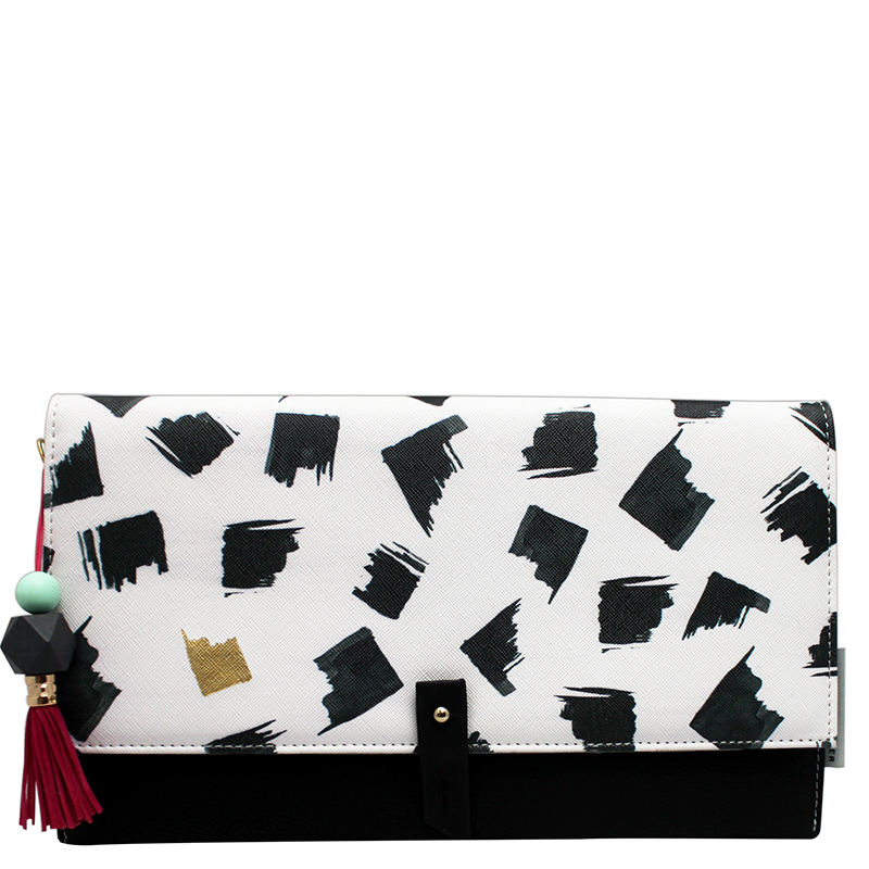 House of disaster Black and White Faux Leather Paint Stroke Clutch Bag