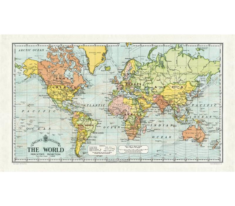 Cavallini & Co World Map Tea Towel - 100% Natural Cotton